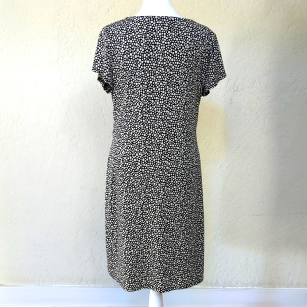 The Limited Black White Dot Short Sleeve Surplice Faux Wrap Dress Size Large - Picture 7 of 9